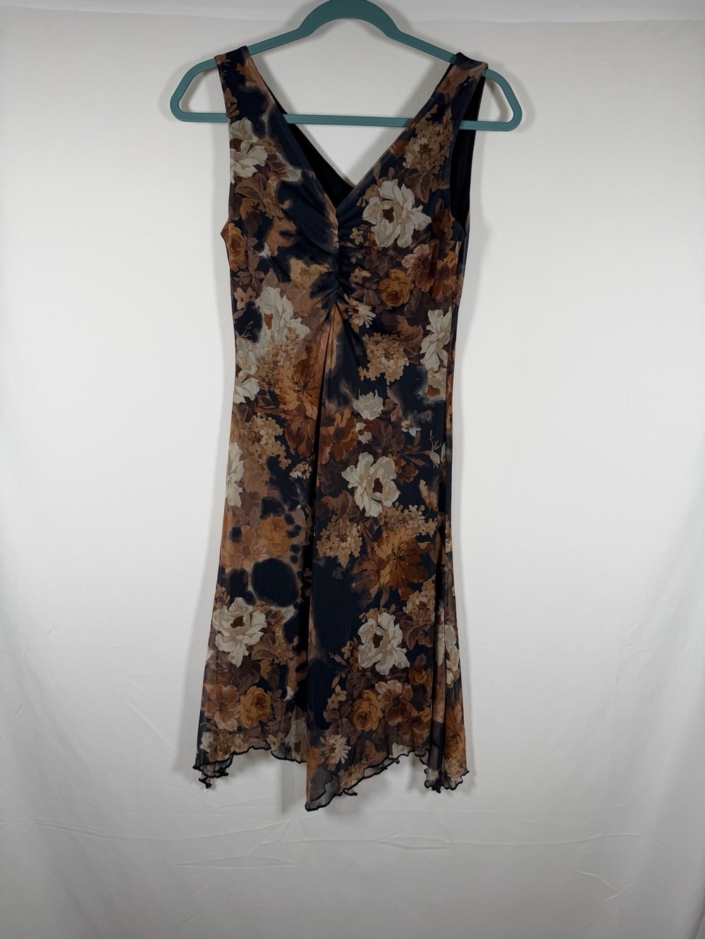 Vintage 90s, Y2K Fairy Grunge Brown Floral Asymmetrical Midi Dress Whimsigoth
